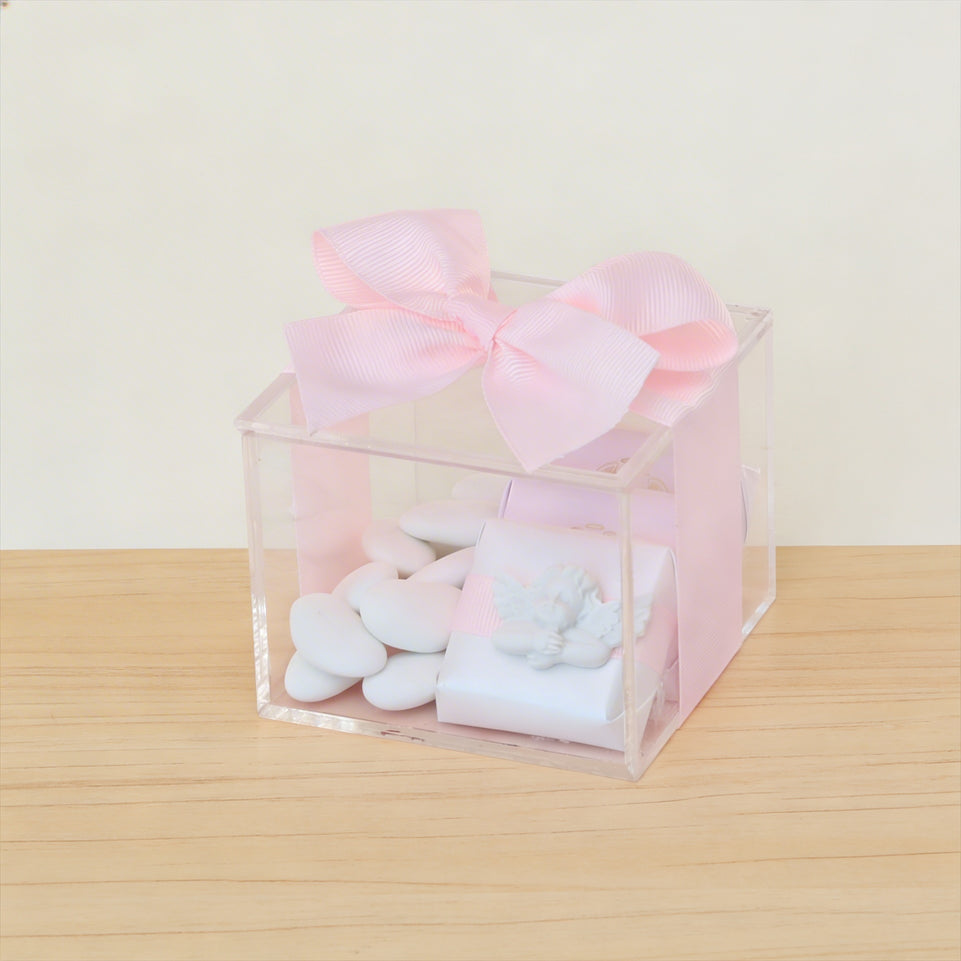 Set of 20 baby girl angel decorated premium chocolate & almond dragees acrylic box