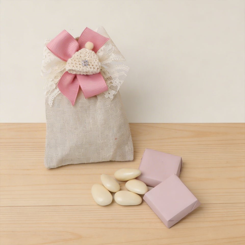 Set of 20 baby crochet decorated premium chocolate & almond dragees bag