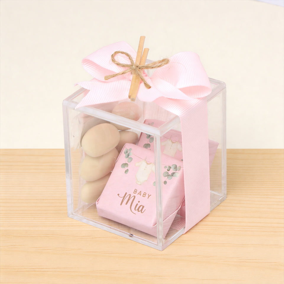 Set of 20 baby girl customized premium chocolate acrylic box