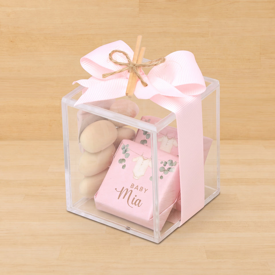 Set of 20 baby girl customized premium chocolate acrylic box
