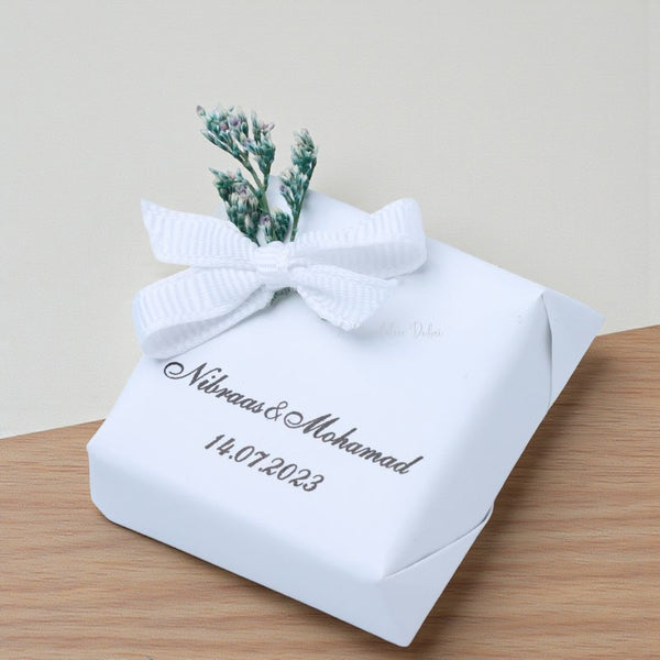 Bridal personalized and ribbon decorated chocolate