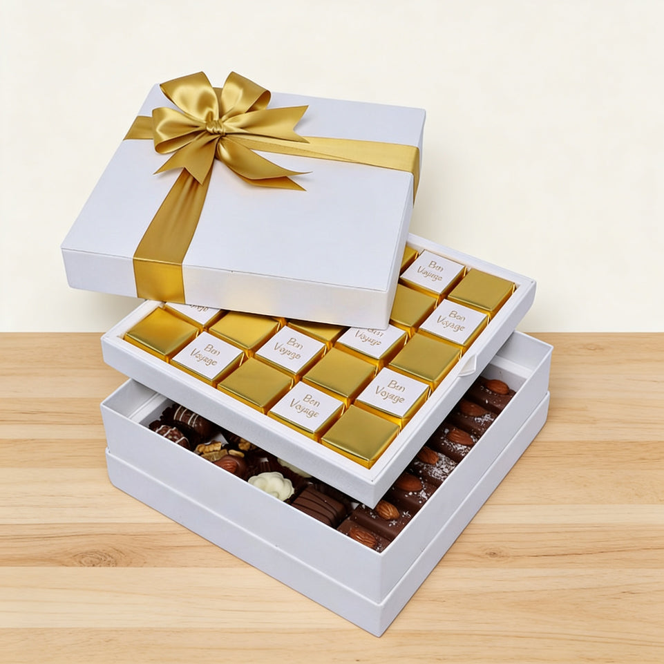 Bon voyage classic gold designed 2-layer premium chocolate hard box