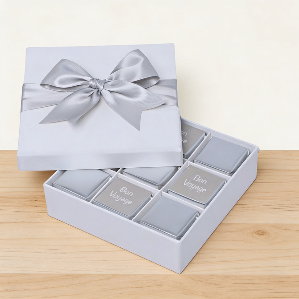 Bon voyage classic silver designed 9 piece premium chocolate hard box