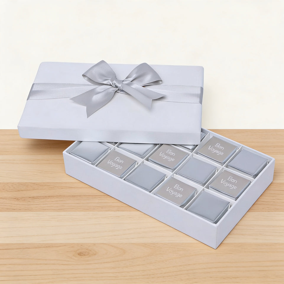 Bon voyage classic silver designed 15 piece premium chocolate hard box