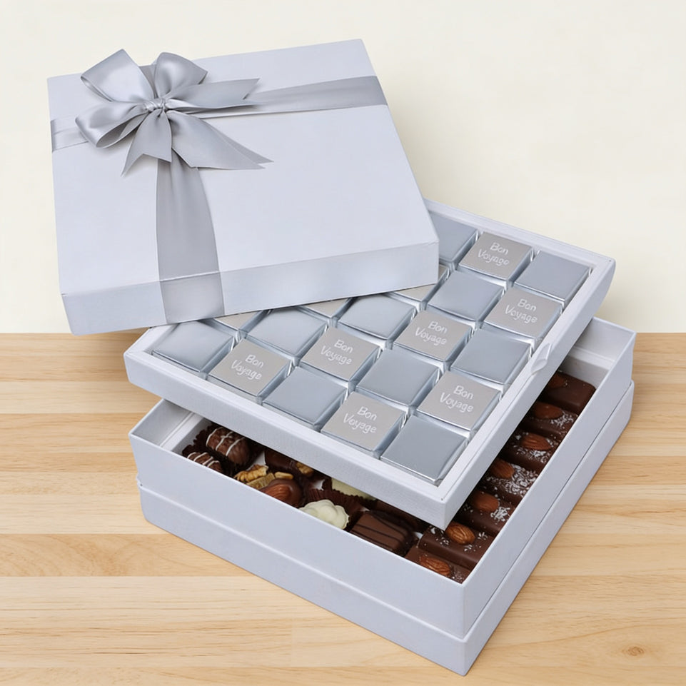 Bon voyage classic silver designed 2-layer premium chocolate hard box
