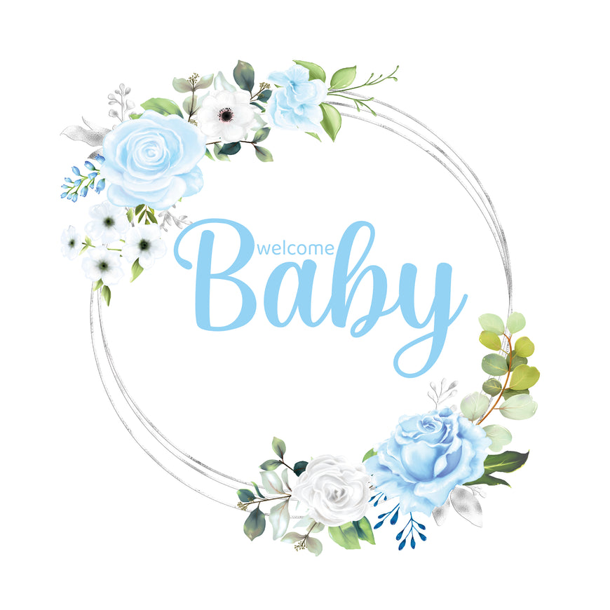 Baby boy floral frame welcome baby greeting card