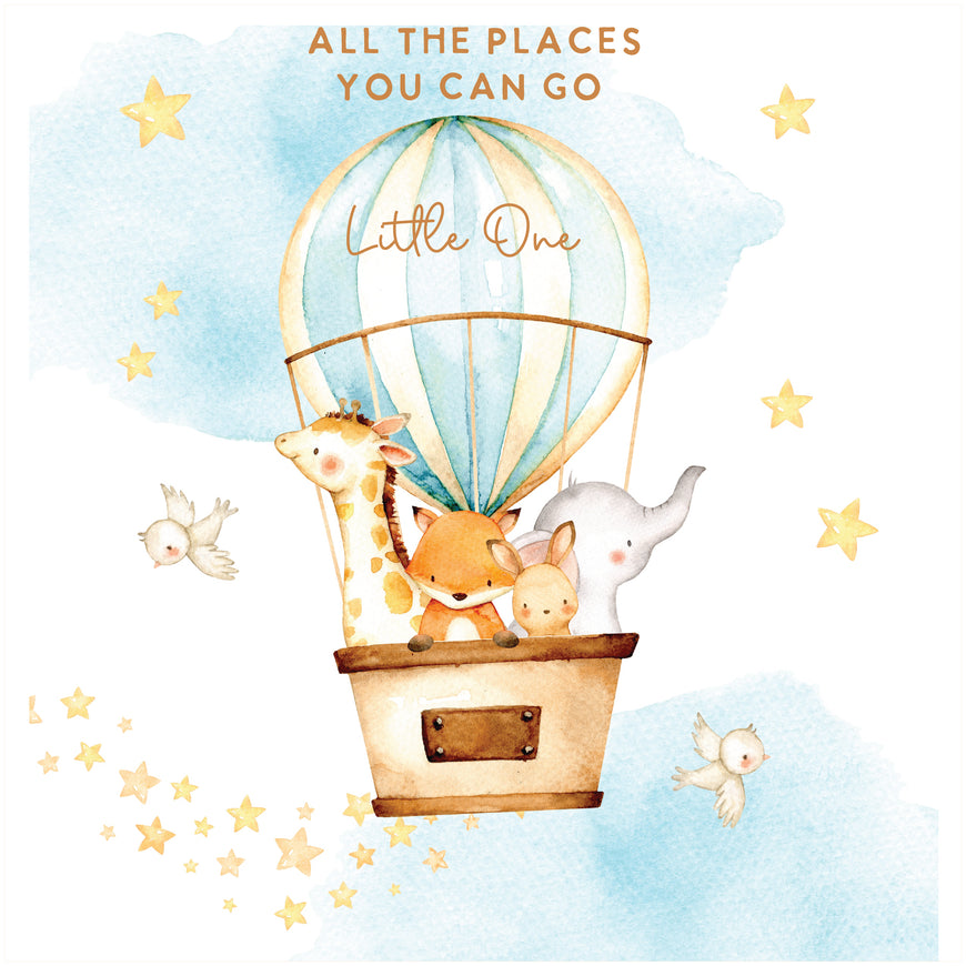 Baby boy hot air balloon all the places you can go little one greeting card