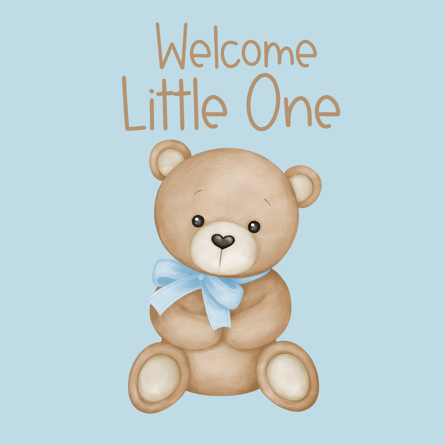 Baby boy sitting teddy greeting card