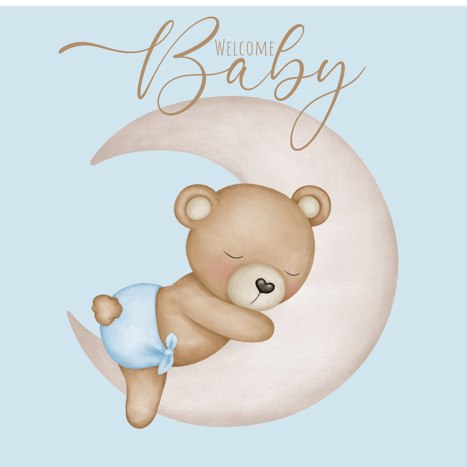 Baby boy sleeping on moon greeting card