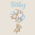 Baby boy teddy bear holding a balloon bunch greeting card