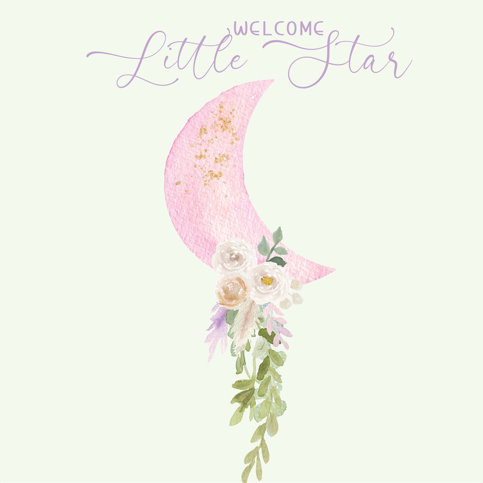 Baby girl floral moon little star greeting card