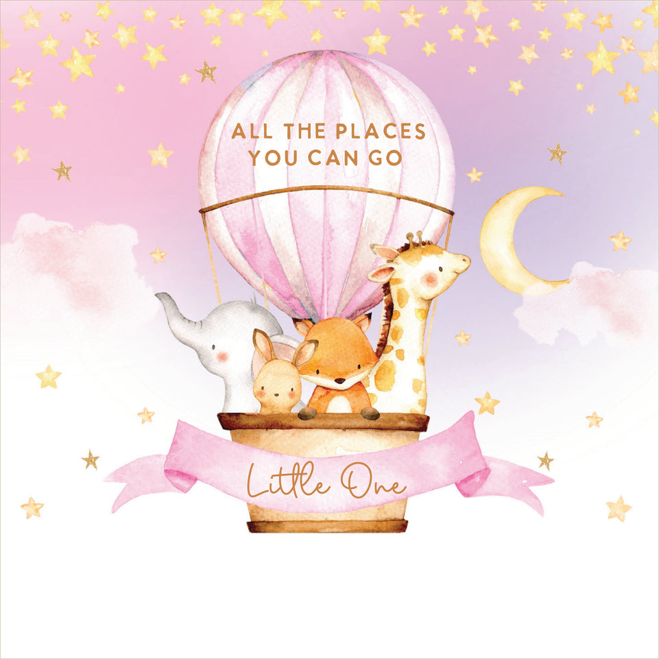 Baby girl hot air balloon all the places you can go little one greeting card