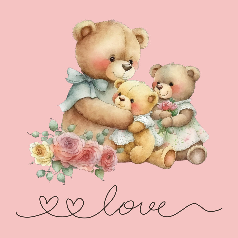 Baby girl love teddy mama and children greeting card