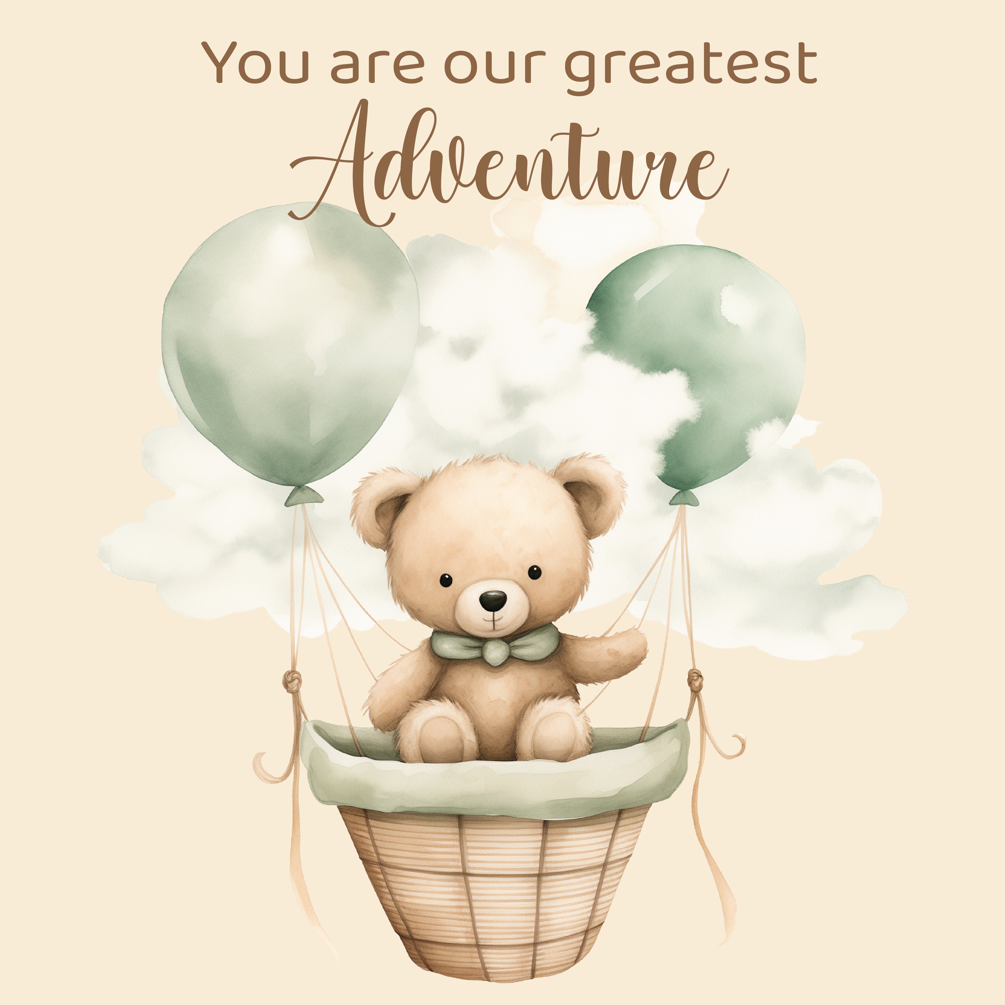 Baby hot air balloon teddy greeting card