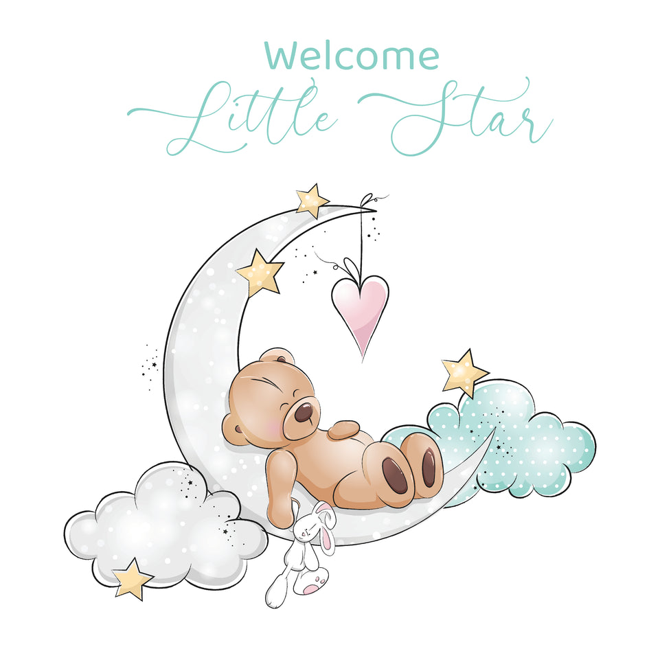 Baby little star teddy on moon greeting card