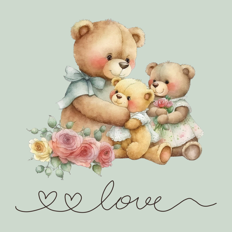 Baby love teddy mama and children greeting card