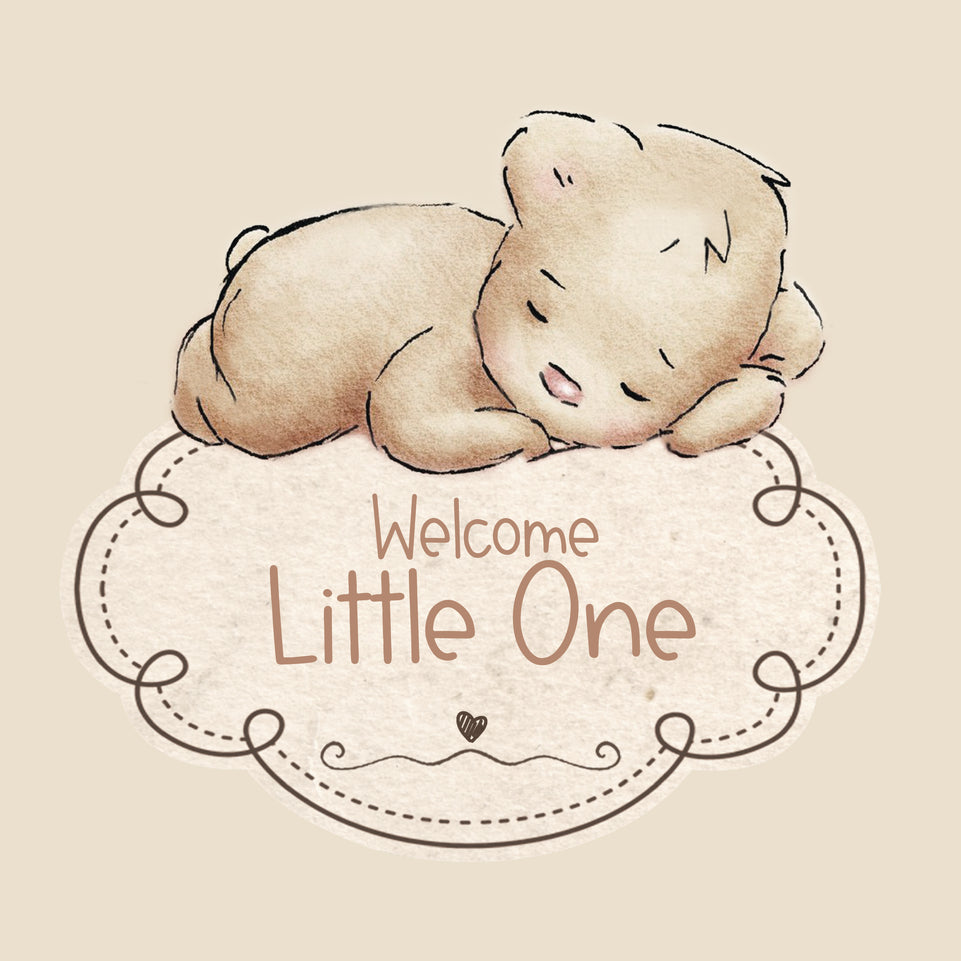 Baby teddy sleeping on cloud welcome little one greeting card