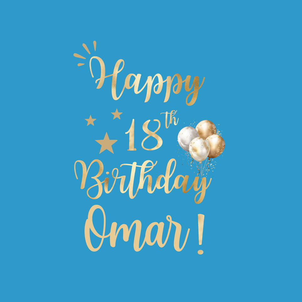 Birthday personalized age and name blue greeting card