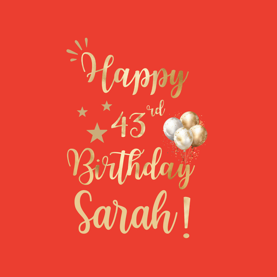 Birthday personalized age and name fire red greeting card