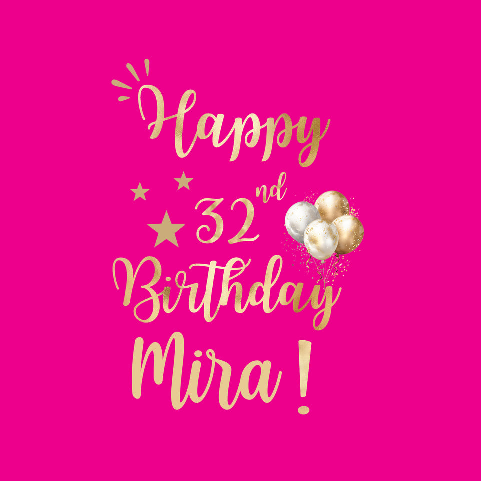 Birthday personalized age and name hot pink greeting card