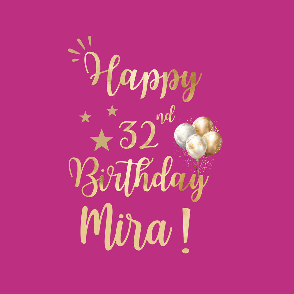 Birthday personalized age and name magenta pink greeting card