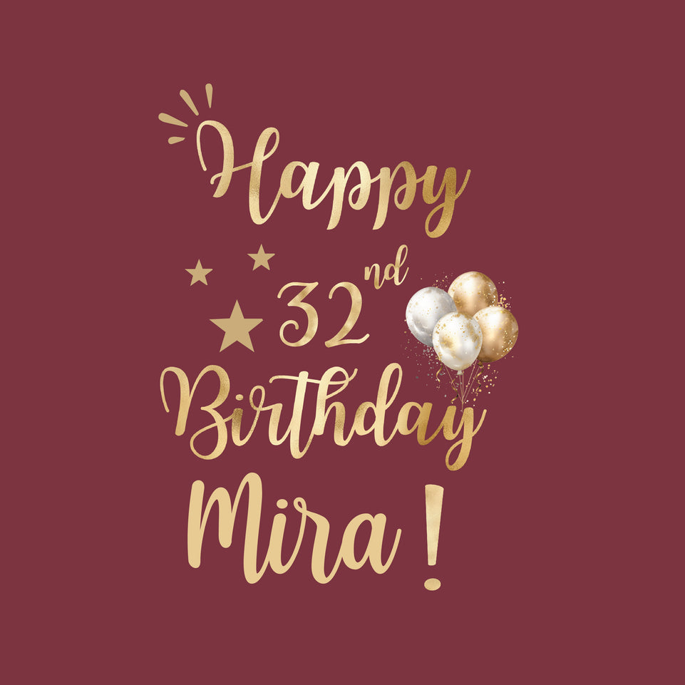 Birthday personalized age and name maroon greeting card