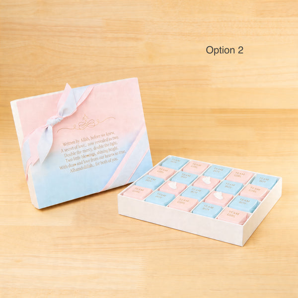 Gender reveal theme personalized chocolates box with ribbon