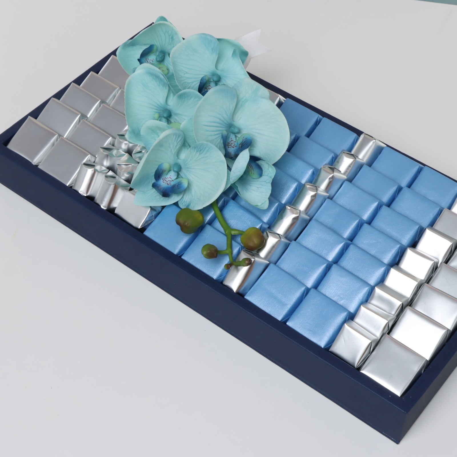 Flower decorated chocolate medium leather tray