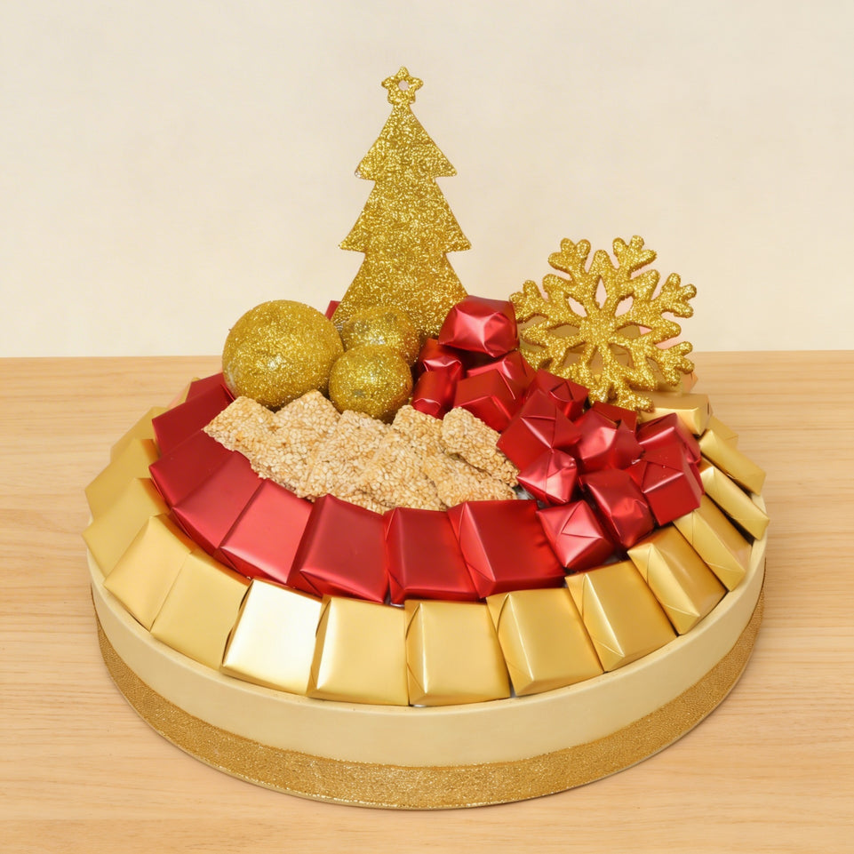 Christmas decorated premium chocolate round leather tray