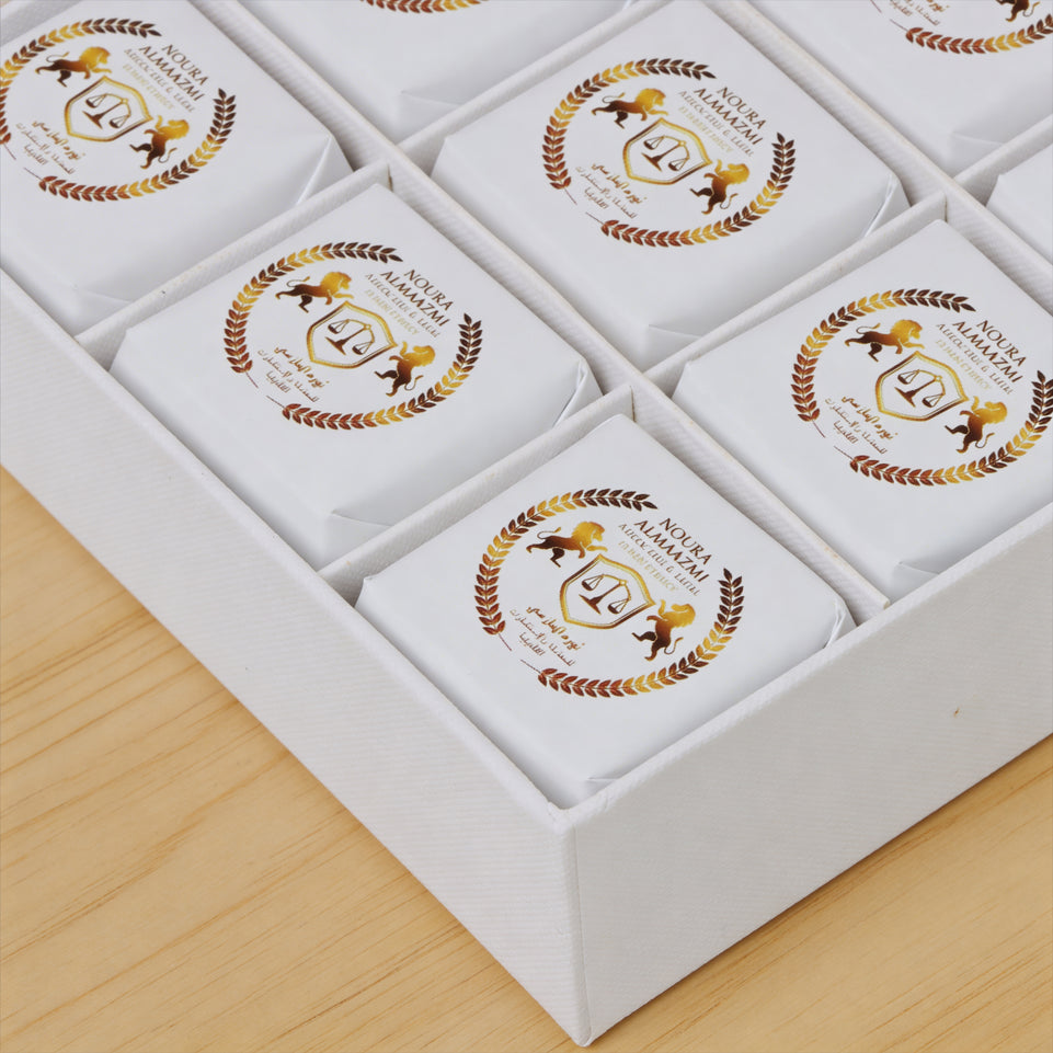 Set of 5 Corporate branded chocolate hard box with logo tag and matching ribbon