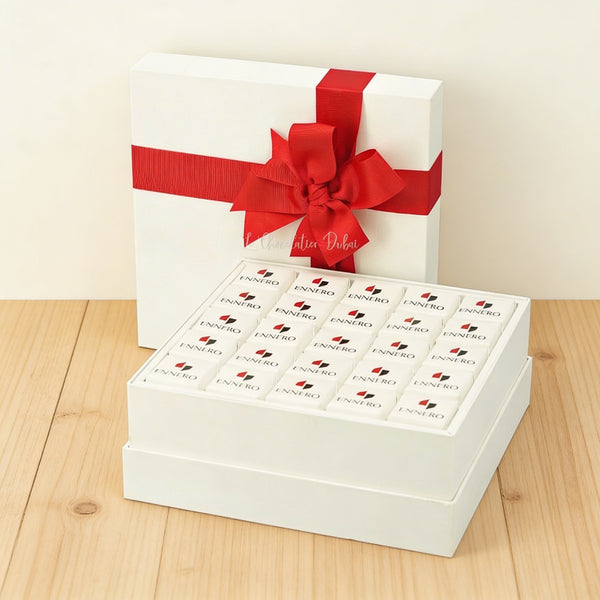 Set of 2 Corporate branded chocolate hard box with matching ribbon