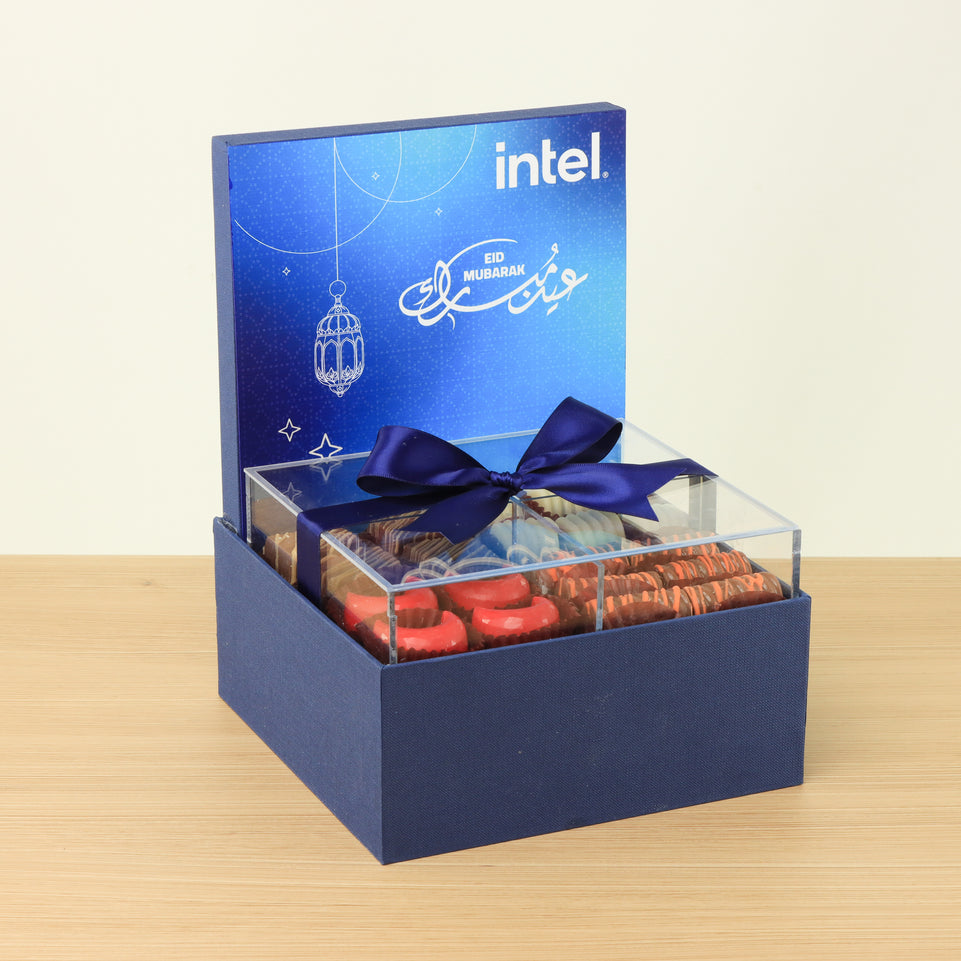 Corporate customized Eid Mubarak designed premium chocolate medium hamper