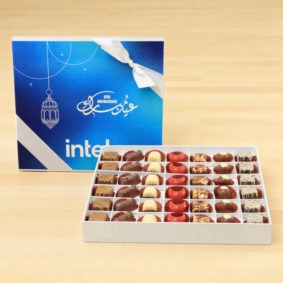 Corporate customized Eid Mubarak designed premium chocolate 42P hard box