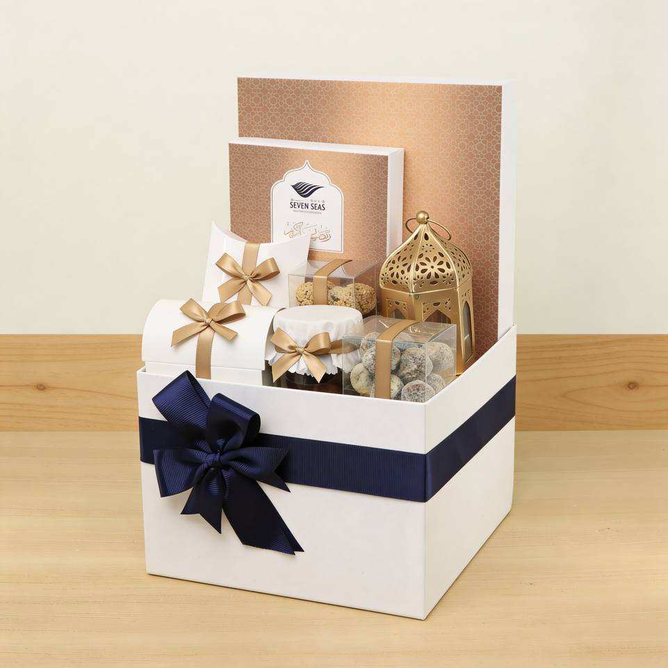 Corporate customized Ramadan Mubarak designed premium chocolate & dates large hamper
