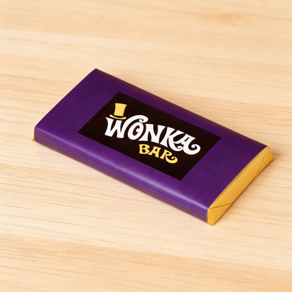 Set of 10 Willy wonka designed plain milk chocolate bar
