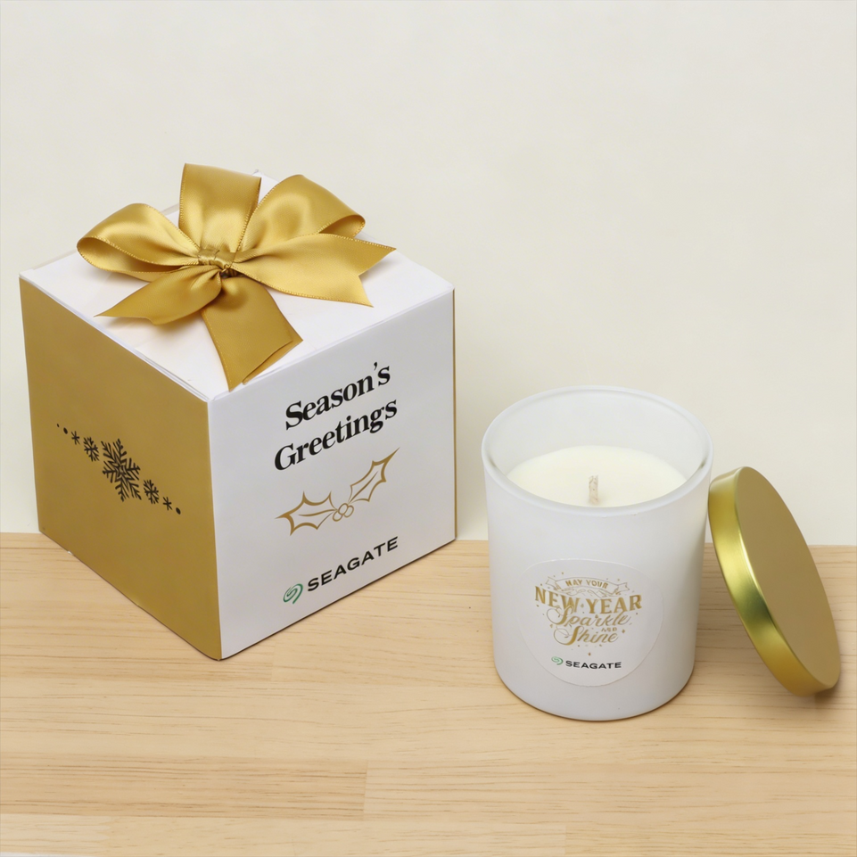 Set of 20 Corporate customized Christmas designed glass candle giveaway in soft box