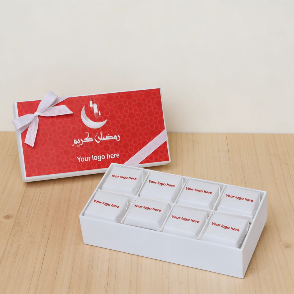 Set of 6 Corporate customized Ramadan design branded chocolate 8-piece hard box