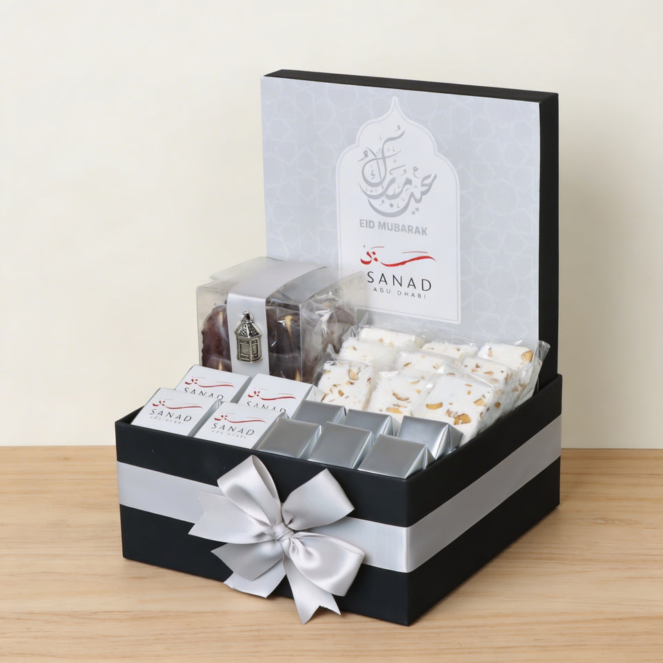Corporate customized Eid Mubarak design chocolate & sweets medium hamper