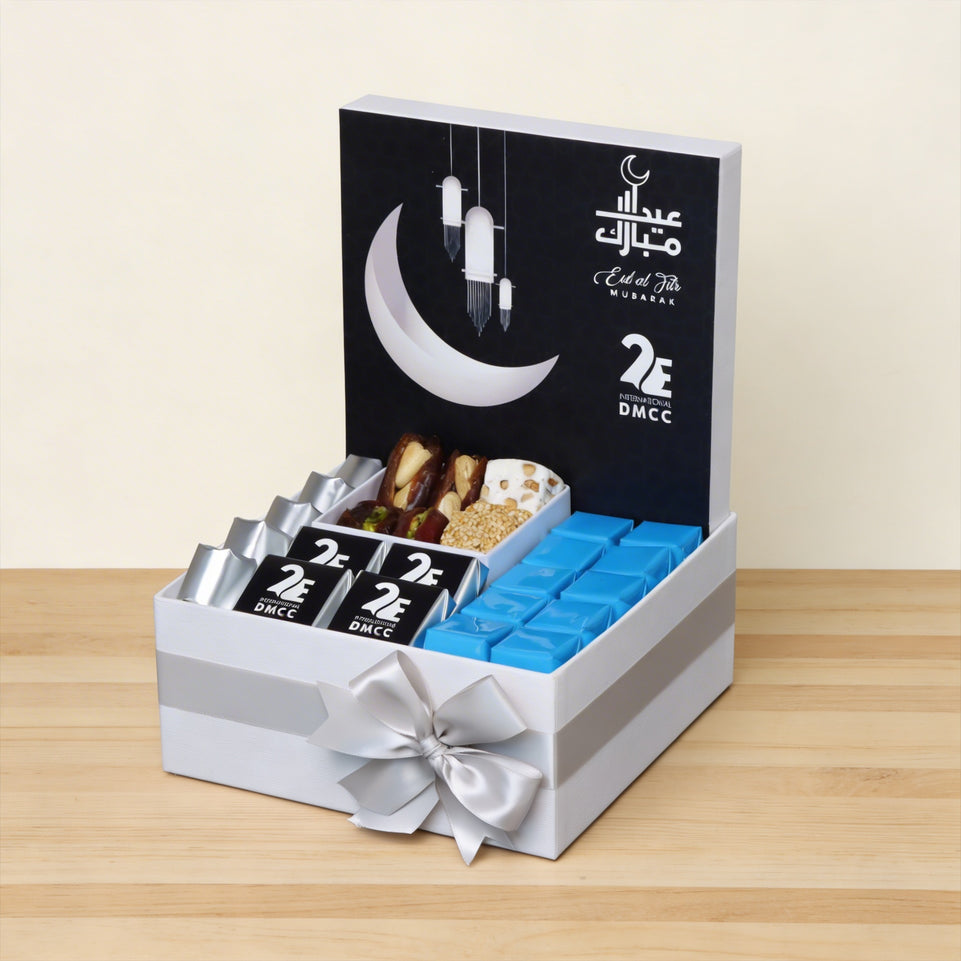 Corporate customized Eid mubarak designed chocolate & sweets medium hamper