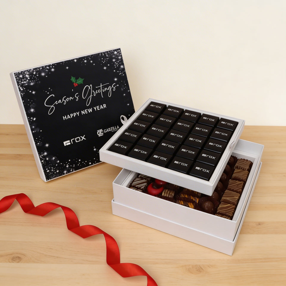 Corporate season's greetings designed premium chocolate 2-layer hard box