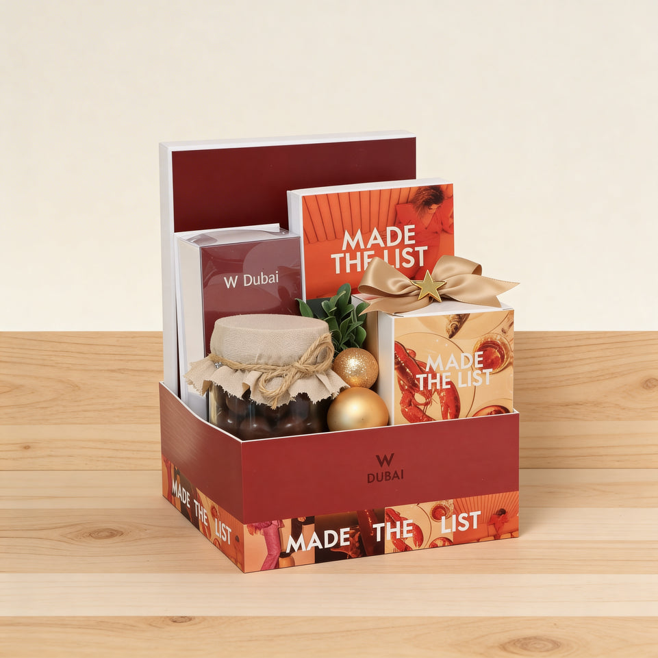 Corporate customized christmas designed premium chocolate & sweets medium printed hamper