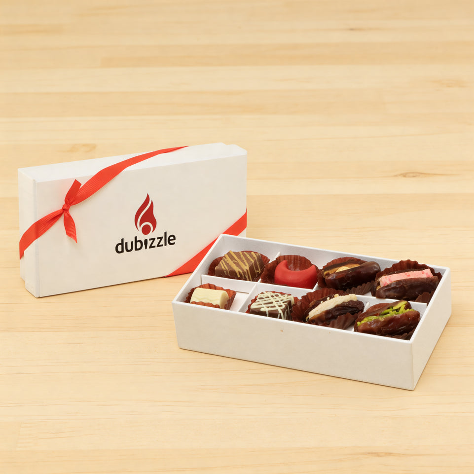 Set of 6 Corporate customized premium chocolate & dates 8P hard box
