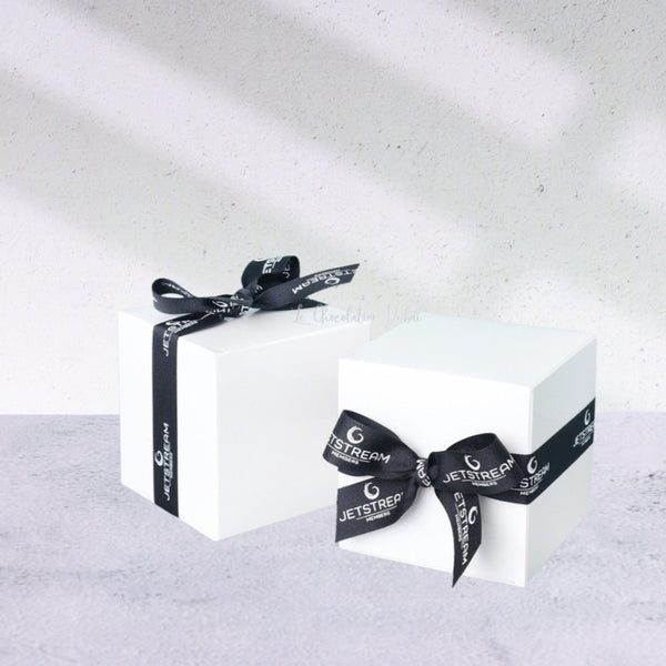 Corporate premium chocolate soft box with printed ribbon