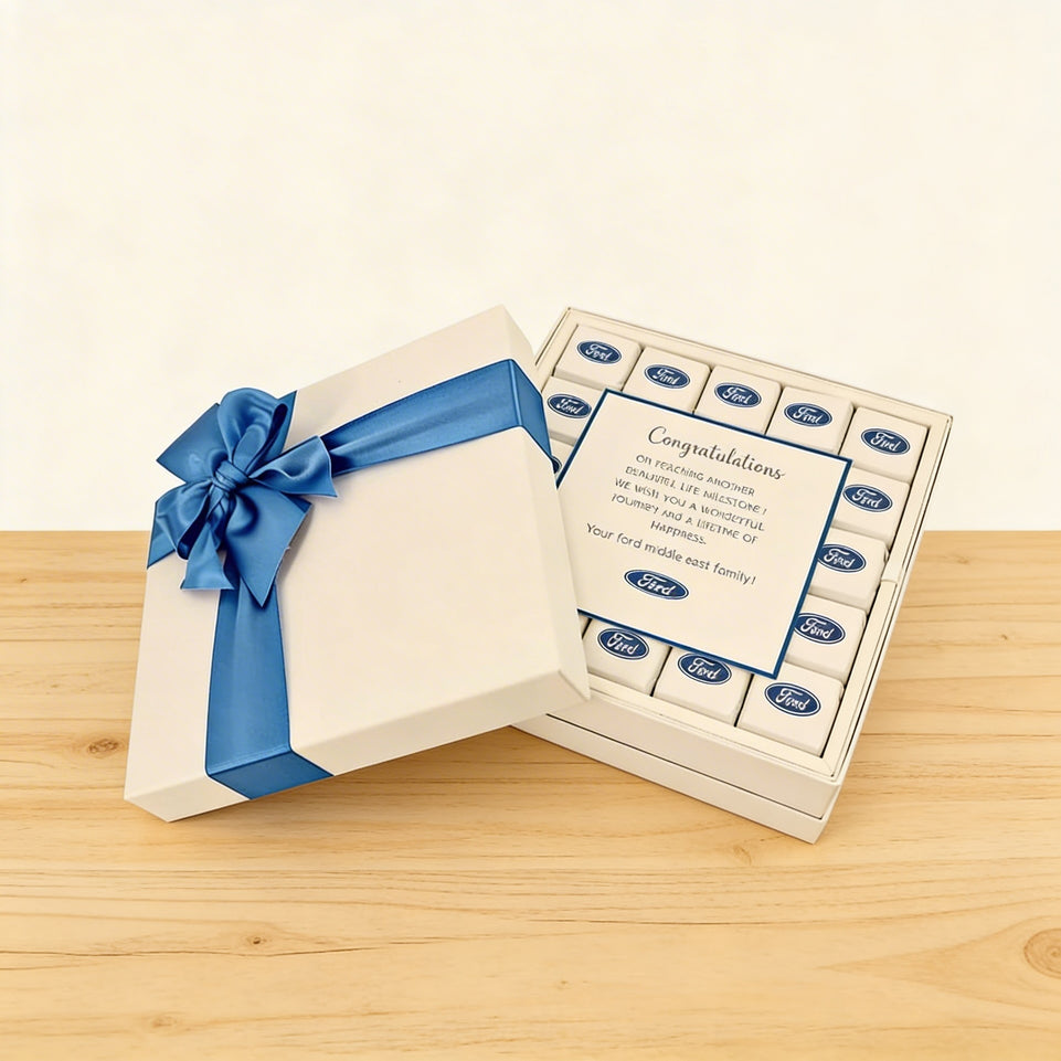 Corporate branded chocolate hard box with message card