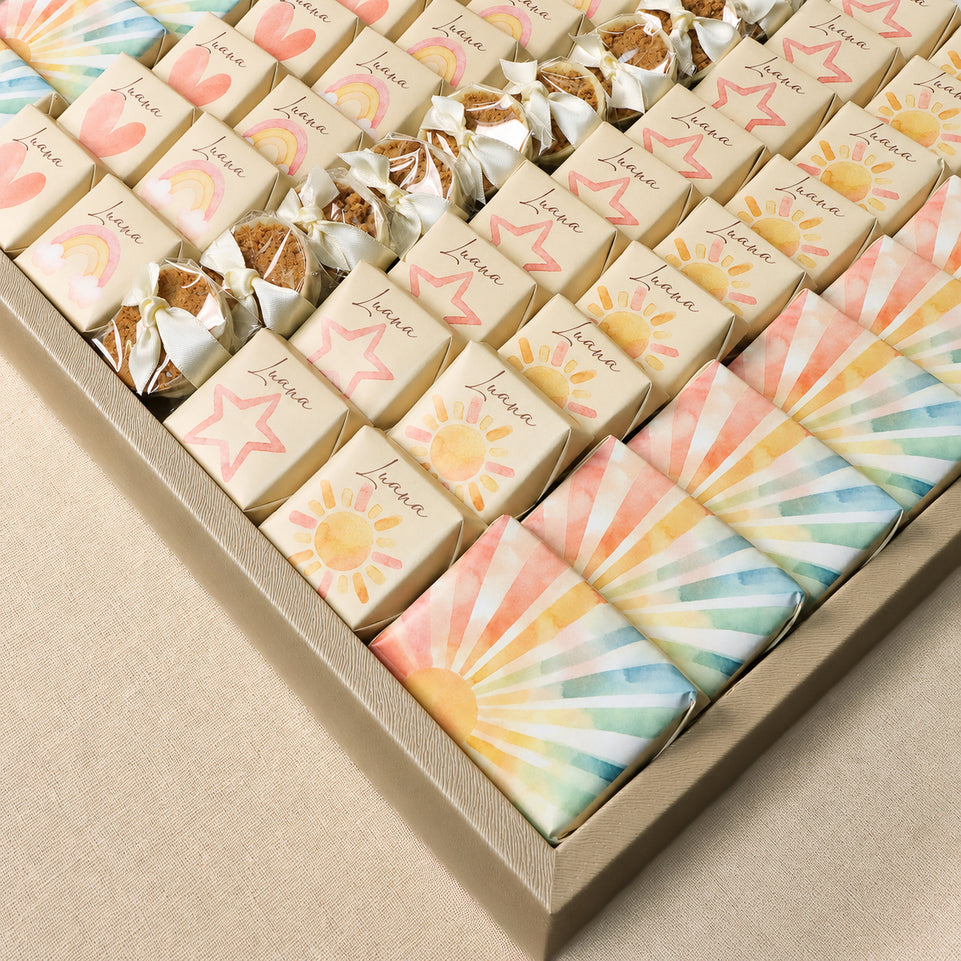 Custom Baby Girl Sunshine-themed Chocolate Display with Personalized Name & Decorations (Table Excluded)