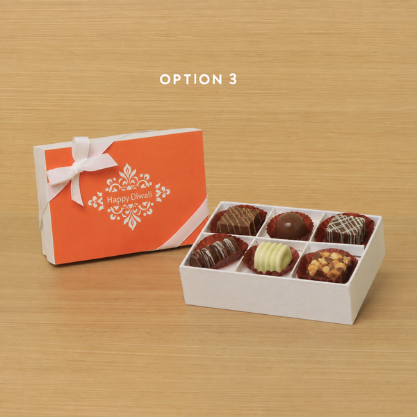 Set of 8 Happy Diwali ornament designed premium chocolate 6P white hard box