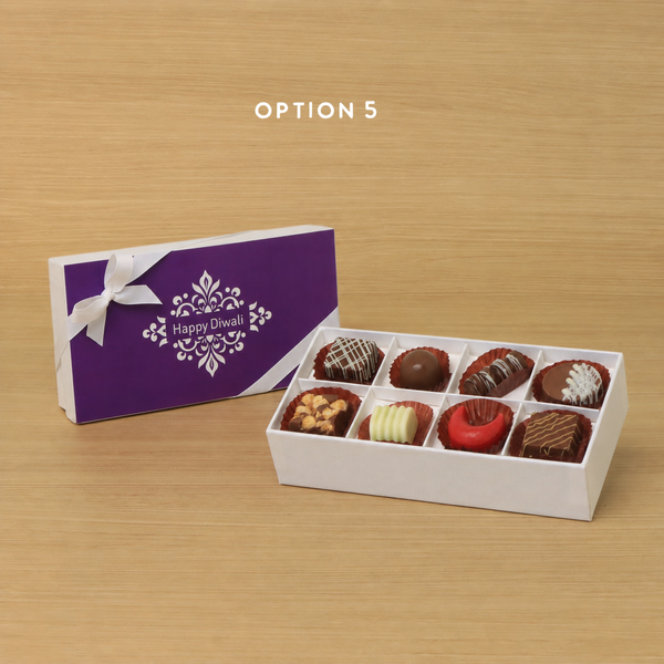 Set of 6 Happy Diwali ornament designed premium chocolate 8P white hard box