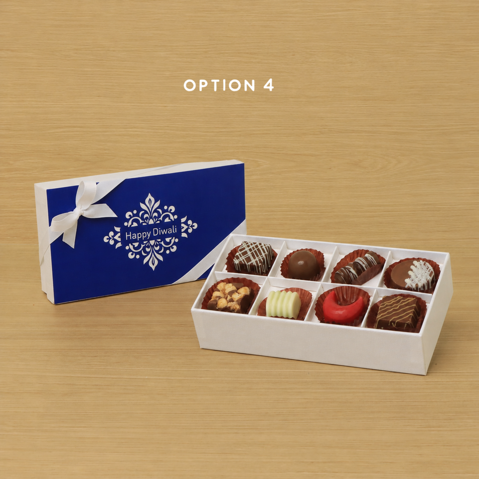 Set of 6 Happy Diwali ornament designed premium chocolate 8P white hard box