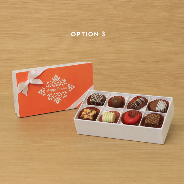 Set of 6 Happy Diwali ornament designed premium chocolate 8P white hard box