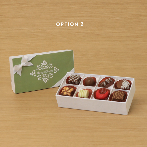 Set of 6 Happy Diwali ornament designed premium chocolate 8P white hard box